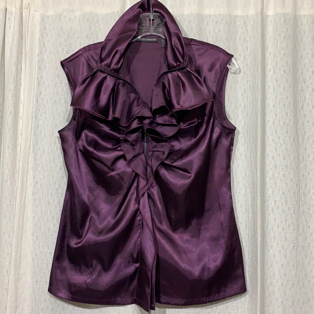 Satin zip front sleeveless blouse